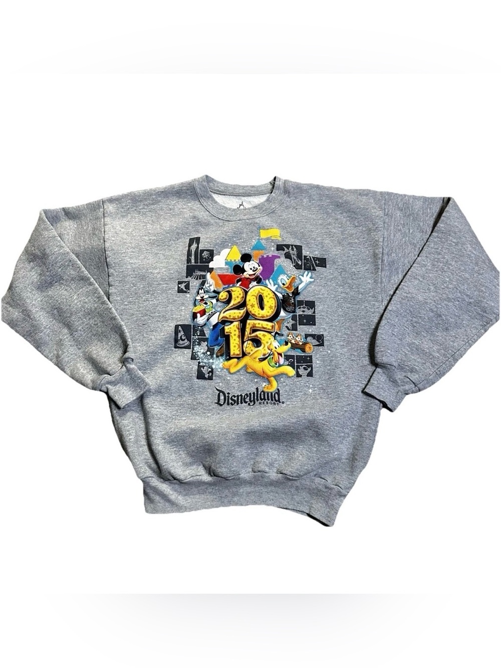 Hanes Gray Graphic Disney Disneyland 2015 tshirt Crewneck Sweater